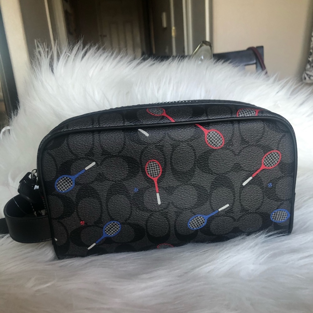 Coach Travel Racket Racquet Print Travel Bag Signature Canvas Charcoal